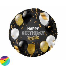 Folija balon - Happy Birthday To You črn z baloni Folija balon - Happy Birthday To You črn z baloni